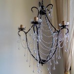 Birdcage crystal chandelier, clear Murano glass crystals, drops and chains