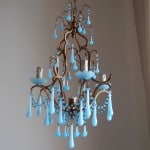 Italian Birdcage Chandelier with Murano opaline and Macaroni beads