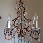 Florence vintage wrought iron birdcage crystal chandelier, Murano drops