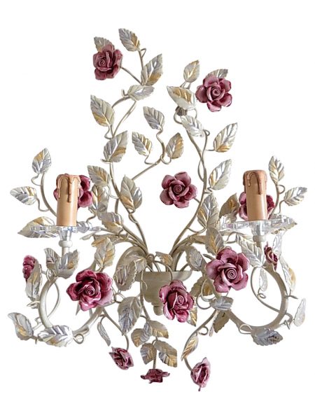 Italian sconce with pink ceramic roses