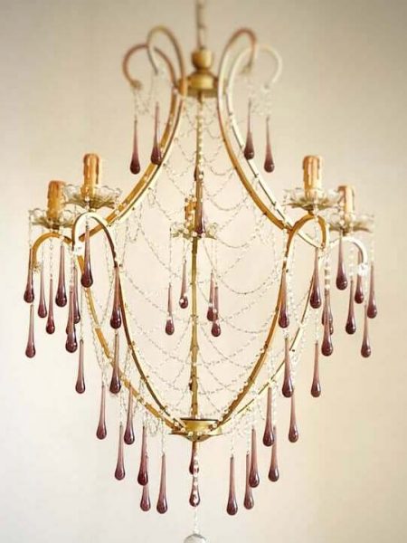 Amethyst Murano glass drops gold chandelier