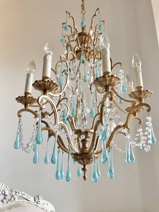 blue Murano glass drops chandelier