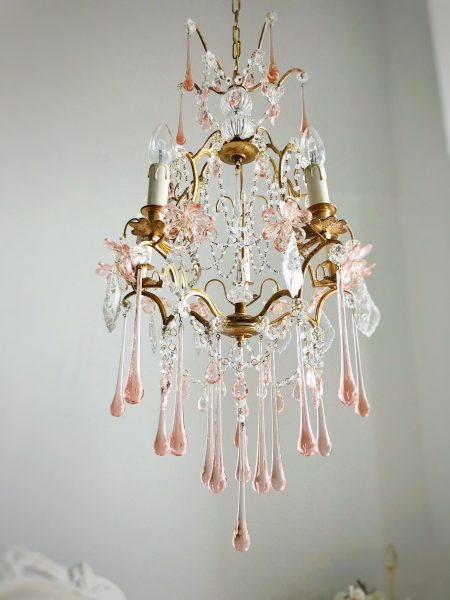 French Chandelier pink Murano drops