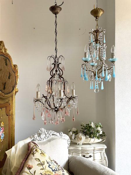 reserved for G. - 2 petit vintage opaline glass drops chandeliers