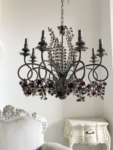 Statement Firenze dark brown green leaves and roses chandelier 8 lights