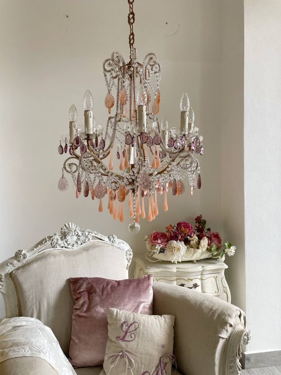 rare Italian antique opaline glass chandelier