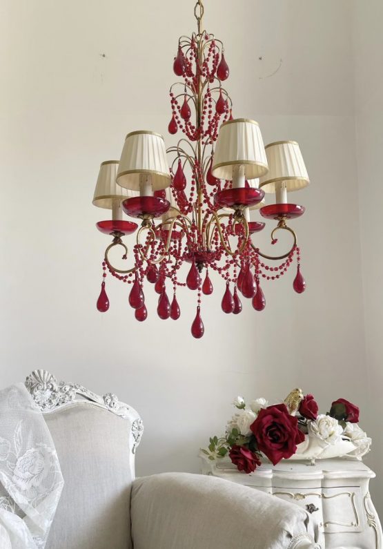 red Murano glass drops chandelier