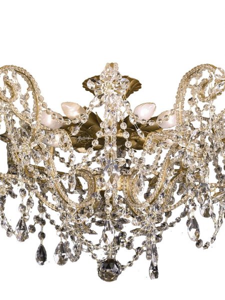 Ceiling mount in beaded gold wrought iron with Bohemian crystals