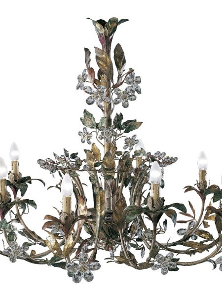 10 lights wrought iron chandelier with crystal flowers