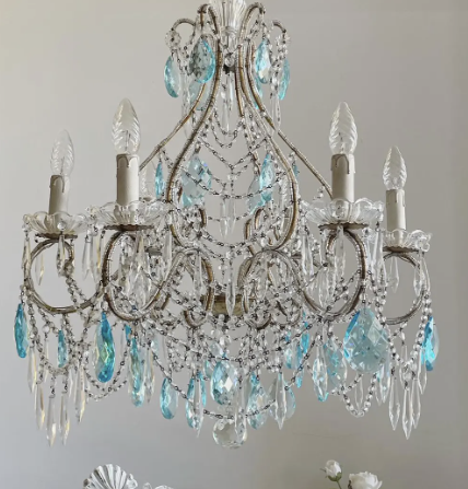 Set of 2 dragonfly and aqua crystal drops chandeliers