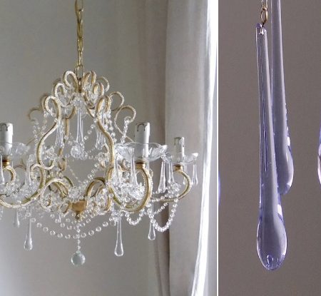 Set of 2 butterfly and lilac Murano drops chandeliers